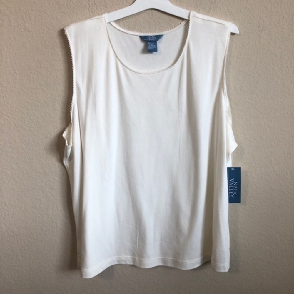 Napa Valley Woman Tank Top Sleeveless Shirt Scalloped Trim Plus Size Classic NWT